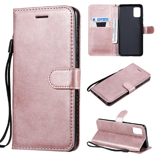 Etui en PU couleur unie avec support or rose pour votre Samsung Galaxy A51