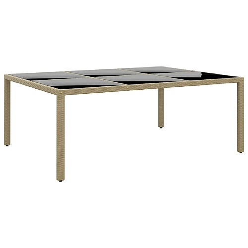 vidaXL Table de jardin 200x150x75 cm Verre trempé/résine tressée Beige