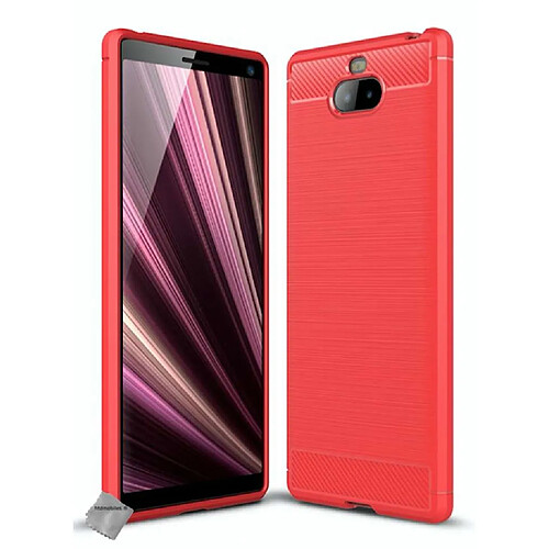 Htdmobiles Coque silicone gel carbone pour Sony Xperia 10 Plus + verre trempe - ROUGE