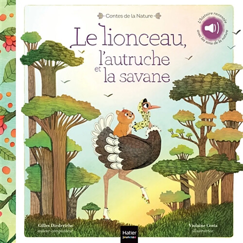 Le lionceau, l'autruche et la savane