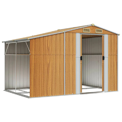 Helloshop26 Abri de jardin cabane cabanon maison de stockage remise extérieur hangar outils robuste clair 277 x 192,5 x 179 cm acier galvanisé marron 02_0022312