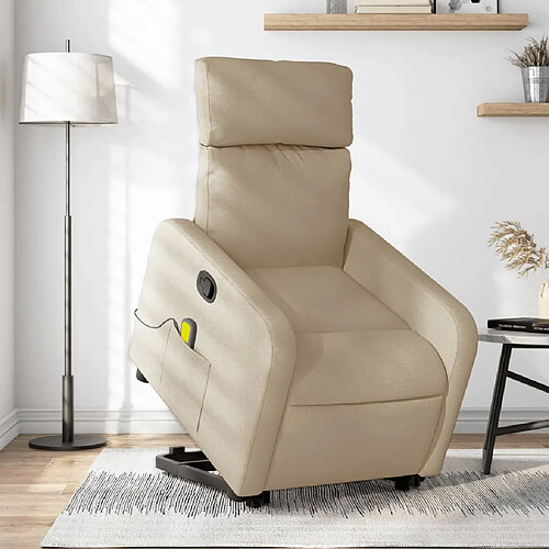 vidaXL Fauteuil inclinable de massage Crème Tissu