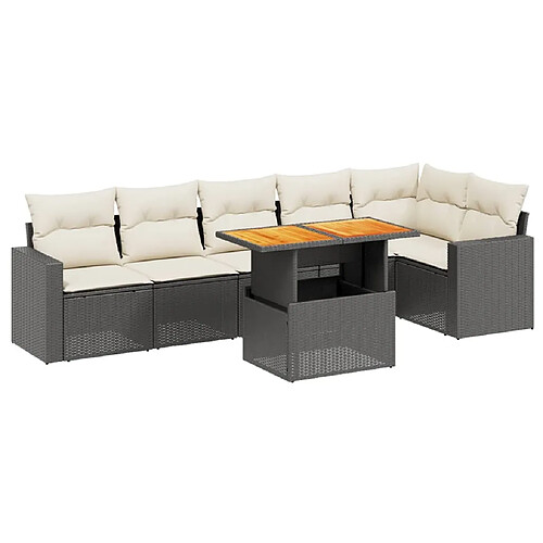 Maison Chic Ensemble Tables et chaises d'extérieur 7pcs avec coussins,Salon de jardin noir résine tressée -GKD130437