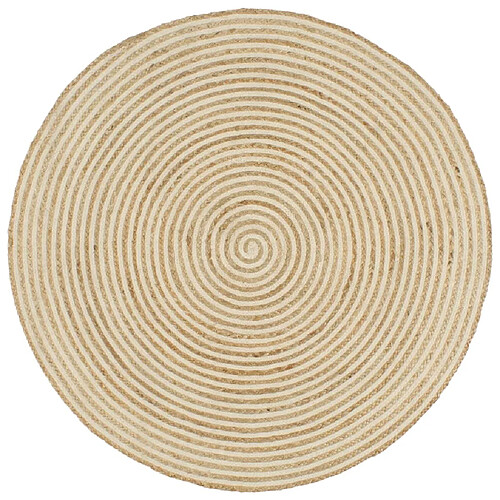 Decoshop26 Tapis fait à la main Jute avec design de spirale Blanc 120 cm DEC023512