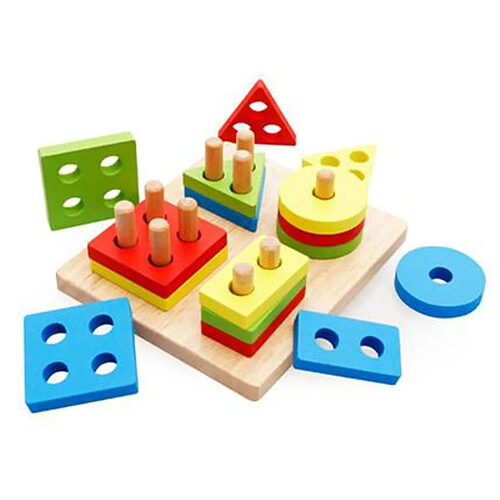 Blocs De Construction En Bois Puzzle Montessori Jouets éducatifs 4 Piliers