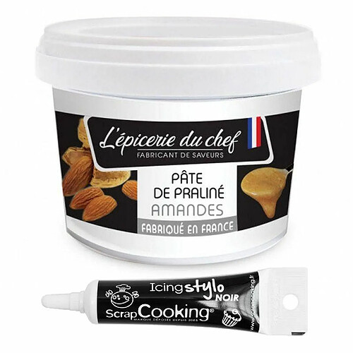 Scrapcooking Pâte de praliné amandes 200 g + Stylo de glaçage noir