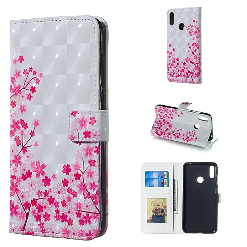 Wewoo Housse Coque Étui en cuir à rabat horizontal Sakura Pattern 3D pour Huawei Y7 2019avec support et fentes cartes et cadre photo et portefeuille