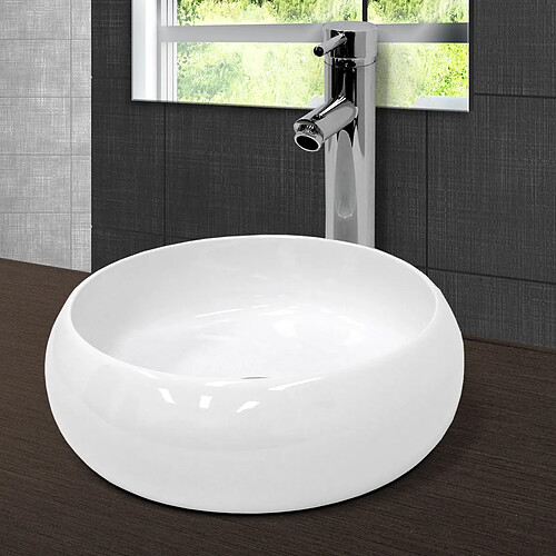 Ecd Germany Lavabo en céramique blanc vasque èvier à poser design rond moderne Ø 400 mm