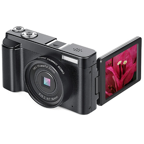 INF Appareil photo numérique 48 MP, HD 1080p, zoom 16x, écran rabattable Noir