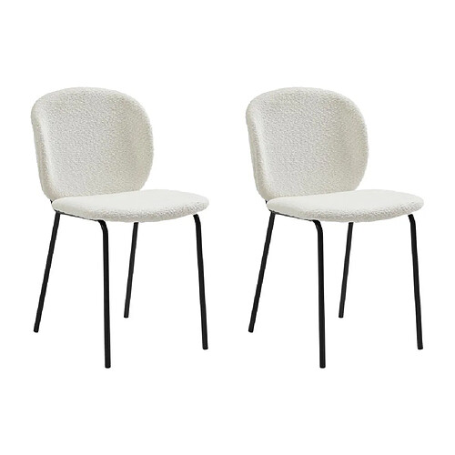 Vente-Unique Lot de 2 chaises en tissu bouclette et métal noir - Crème - BEJUMA