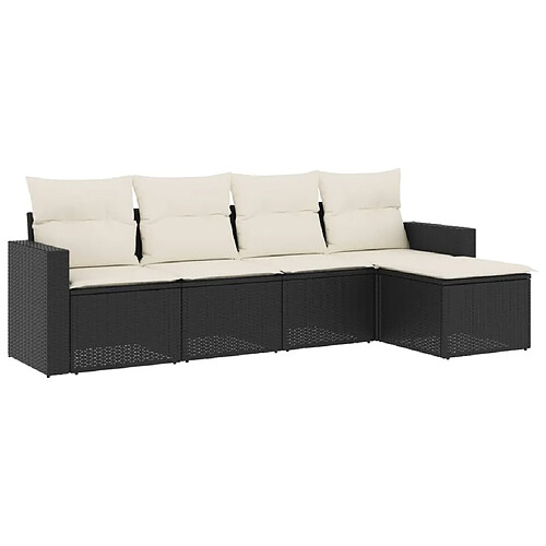 Maison Chic Salon de jardin 5 pcs avec coussins | Ensemble de Table et chaises | Mobilier d'Extérieur noir résine tressée -GKD80152