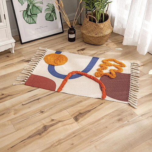 Universal 60 * 90cm Nordique Coton tissé à la main Lin Chambre à coucher Tapis de salle de bains imprimé Salle de bains sans poulie Coussin de porte de couloir(Kaki)