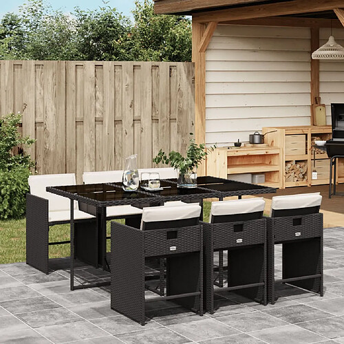 vidaXL Ensemble à manger de jardin coussins 7pcs Noir Résine tressée