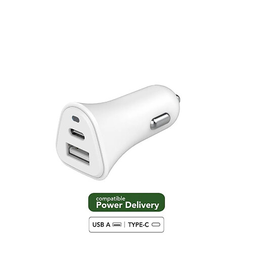 BIGBEN Chargeur voiture Recyclable Blanc USB A+C PD 37W (12+25W) Power Delivery Just Green