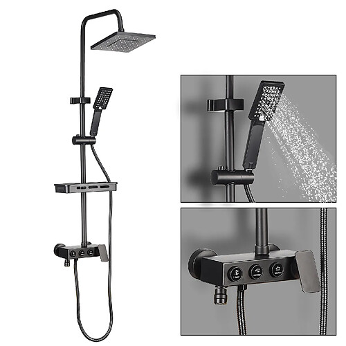 RAVAS Colonne de Douche Thermostatique avec 3 boutons Corps en Laiton Hauteur Réglable Système de Douche Noir