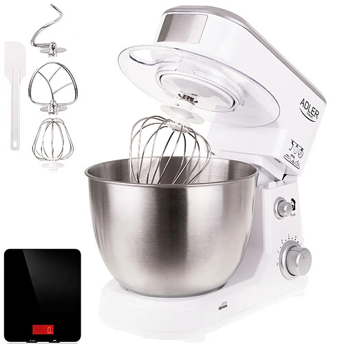 Robot Pâtissier Boulangerie Cuisine Ménager Multifonction Bol 4L, 1000, Blanc, Adler, AD4216