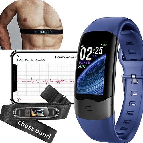 Chrono Montre Connectée pour Homme Femmes avec Moniteur de Cardiofréquencemètre ECG Cardio Sommeil pour Android iOS-Bleu