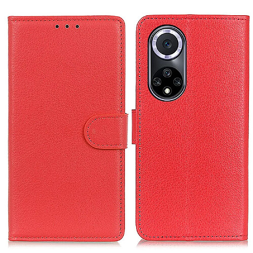 Etui en PU texture litchi, anti-rayures, antichoc avec support rouge pour votre Honor 50