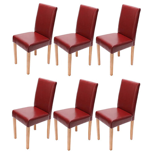 Mendler Lot de 6 chaises de séjour Littau ~ cuir reconstitué rouge, pieds clairs