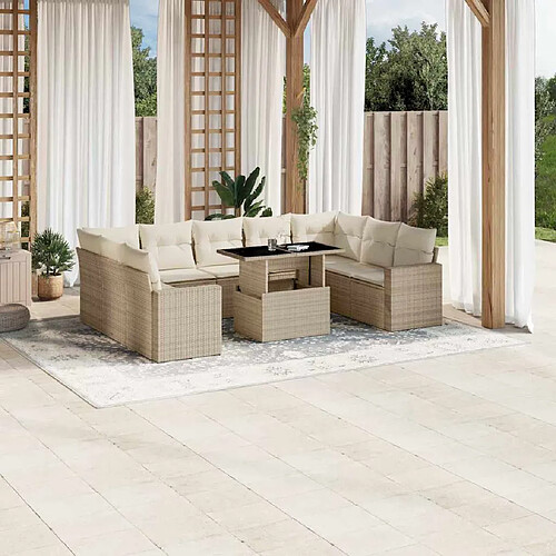 vidaXL Salon de jardin avec coussins 10 pcs beige résine tressée