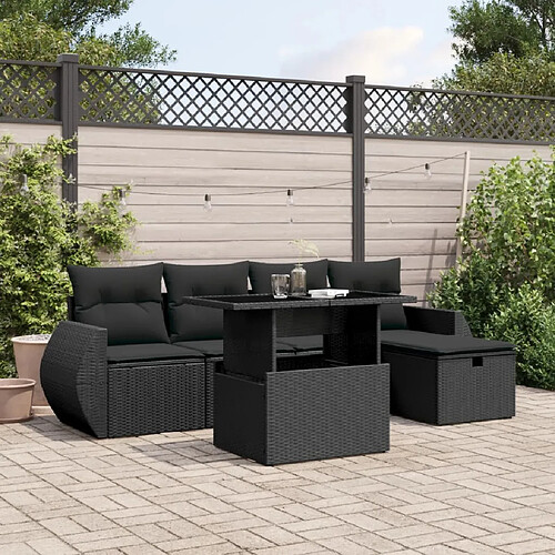 vidaXL Salon de jardin 6 pcs avec coussins noir résine tressée