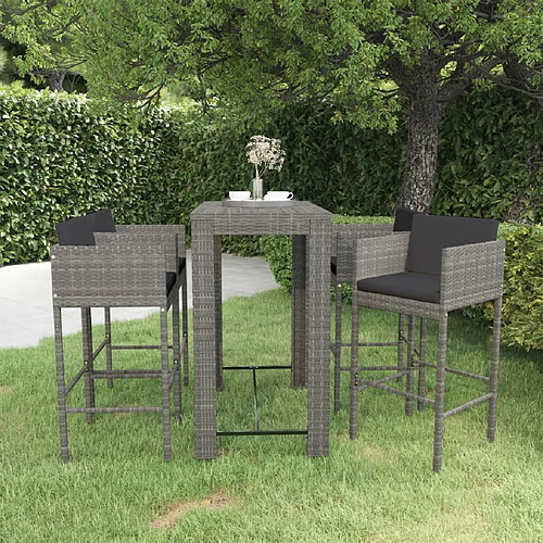 vidaXL Ensemble de bar de jardin 5 pcs et coussins Résine tressée Gris