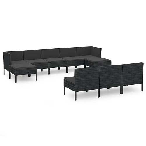 Maison Chic Salon de jardin 10 pcs + coussins - Mobilier/Meubles de jardin - Table et chaises d'extérieur Résine tressée Noir -MN57240