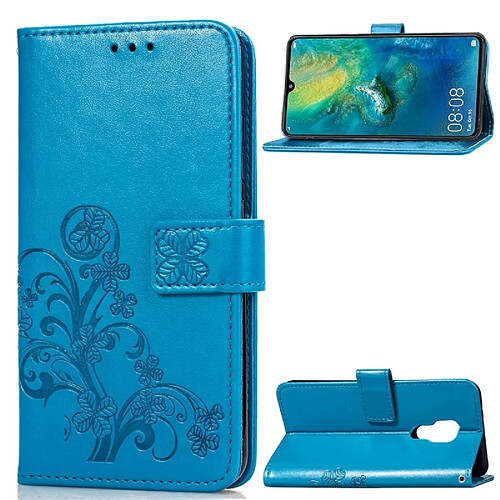 Wewoo Housse Coque Étui en cuir à motif de fleurs pressées Lucky Clover pour Hucompagnon 20, avec support et logements pour cartes, portefeuille dragonne (bleu)