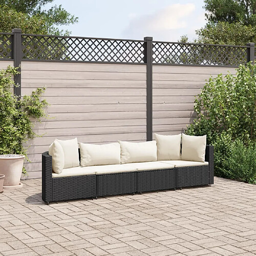 vidaXL Salon de jardin 4 pcs avec coussins noir résine tressée