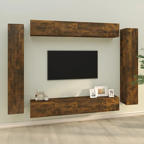 Maison Chic Ensemble de meubles TV 8 pcs | Banc TV Moderne pour salon | Meuble de Rangement - Chêne fumé Bois d'ingénierie -MN83338