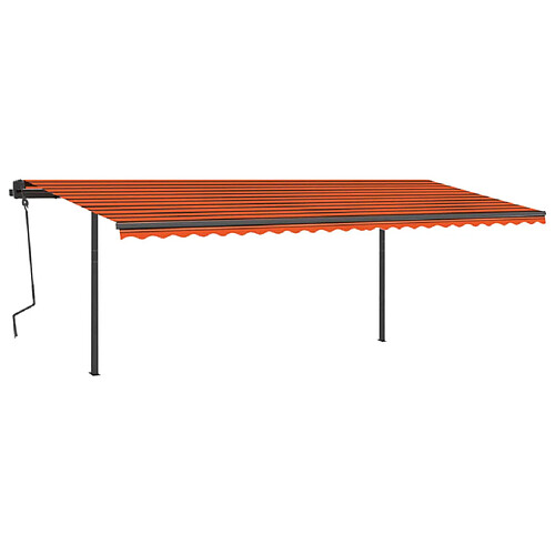 Maison Chic Auvent manuel rétractable,Store manuel de porte avec poteaux 6x3,5 m Orange et marron -GKD11884