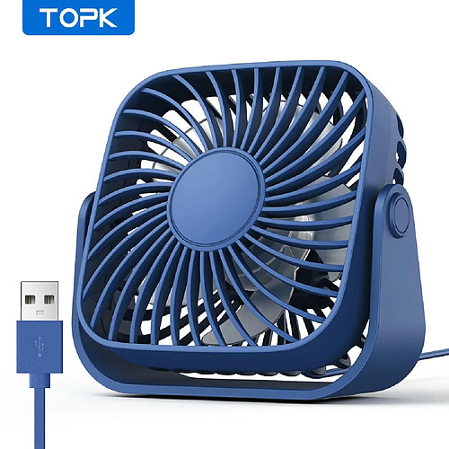 (Bleu) TOPK Mini Ventilateur Portable USB de 4 pouces pour le Camping, Ventilateur Personnel de Table de Bureau Silencieux à 3 Vitesses, ventilateurs debout à 360 réglages pour la Maison de la chambre