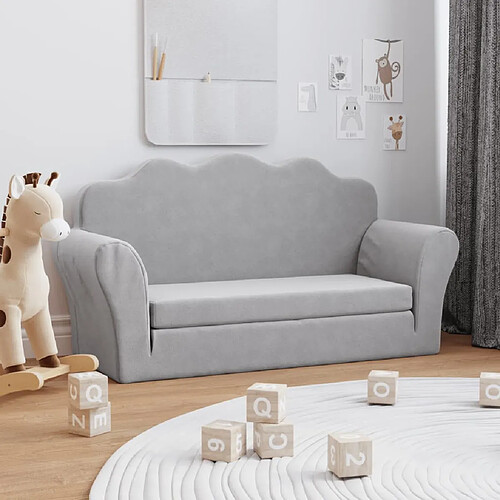 vidaXL Canapé-lit enfants 2 places gris clair peluche douce