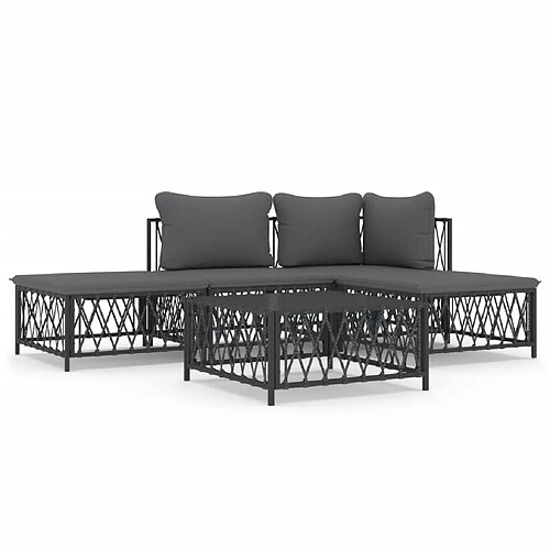 Maison Chic Salon de jardin 5 pcs avec coussins - Table et chaises d'extérieur - Mobilier/Meubles de jardin Moderne anthracite acier -MN95255