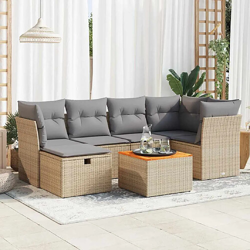 vidaXL Salon de jardin avec coussins 7 pcs beige résine tressée