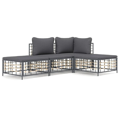 Maison Chic Salon de jardin 4 pcs + coussins - Mobilier/Meubles de jardin - Table et chaises d'extérieur anthracite résine tressée -MN27728