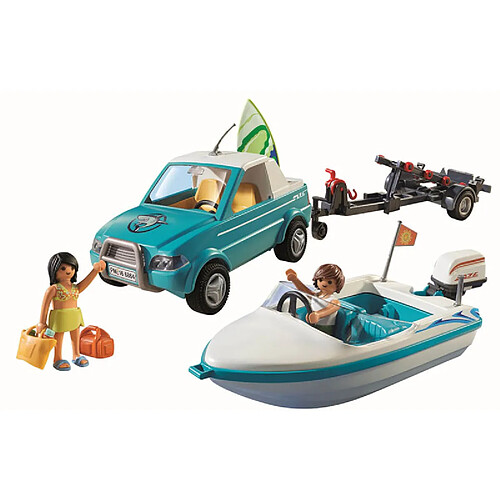 Playmobil® Playmobil Mini-Pickup de Surfeur et Speedboat Playmobil avecFigurines et Accessoires Multicolore