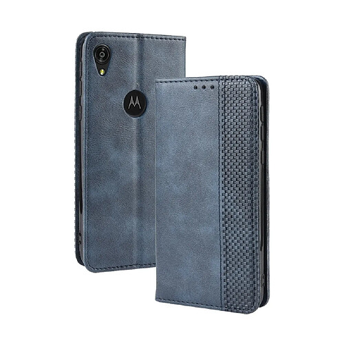 Wewoo Housse Coque Etui en cuir à boucle magnétique avec texture rétro pour Crazy Horse et horizontale Motorola Moto E6avec support et emplacements cartes et cadre photo Bleu