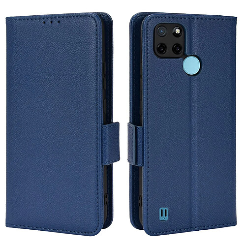 Etui en PU texture litchi, fermoir magnétique avec support, bleu foncé pour votre Realme C21Y/C25Y