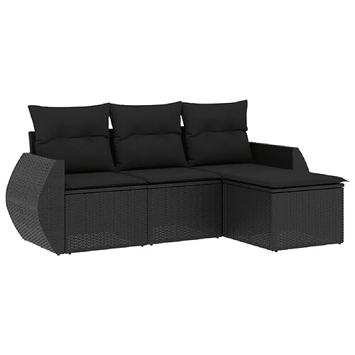 Maison Chic Salon de jardin 4 pcs avec coussins | Ensemble de Table et chaises | Mobilier d'Extérieur noir résine tressée -GKD63106