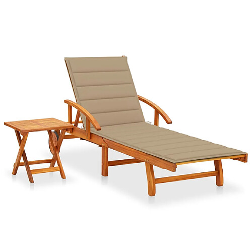 Helloshop26 Transat chaise longue bain de soleil lit de jardin terrasse meuble d'extérieur avec table et coussin bois d'acacia 02_0012618