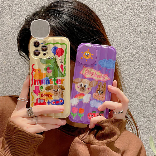 GUPBOO Étui pour iPhone11ProMax Graffiti soleil arc-en-ciel chiot dessin animé étui pour téléphone portable anti-chute femelle