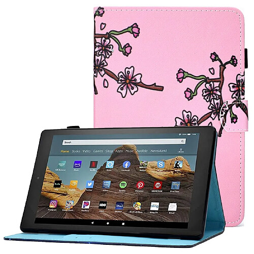 Etui en PU magnétique avec support, porte-cartes et porte-stylo pour votre Amazon Fire HD 10 (2015)/(2017)/(2019) - fleur de prunier