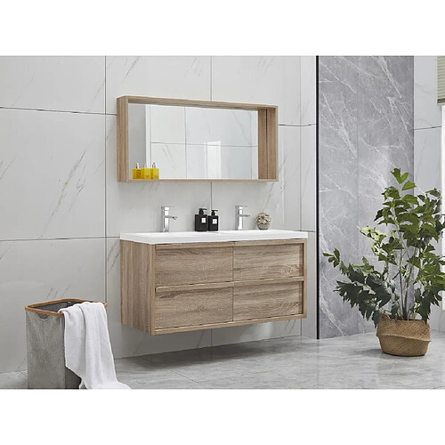 Vente-Unique Meuble double vasque suspendu avec miroir - Coloris naturel clair - 120 cm - QUADRA