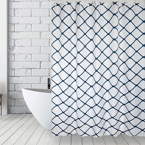 MSV Rideau de douche Polyester GRANADA 180x200cm QUALITÉ PREMIUM Blanc & Bleu - Anneaux inclus