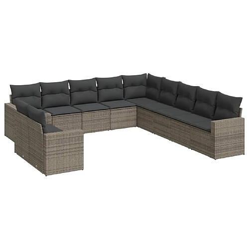 Maison Chic Salon de jardin 11 pcs avec coussins | Ensemble de Table et chaises | Mobilier d'Extérieur gris résine tressée -GKD93496