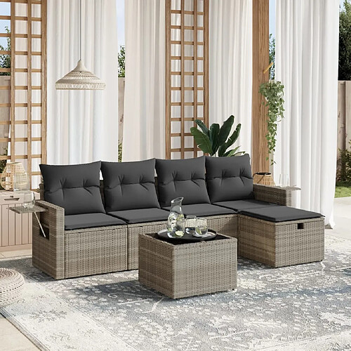 vidaXL Salon de jardin 6 pcs avec coussins gris clair résine tressée