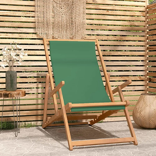 Maison Chic Chaise/Fateuill de plage pliable Bois de teck solide Vert -GKD18612