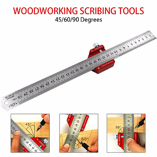 Règle de traçage de mesure en aluminium de 300mm outil de règle de trou de type T pour le travail du bois