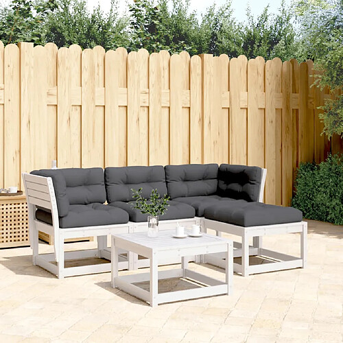 vidaXL Salon de jardin 4 pcs avec coussins blanc bois de pin massif